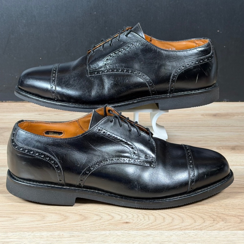 Allen Edmonds Benton Derby Shoes Mens 12 EEE Wide Black Leather Cap Toe Brogue
